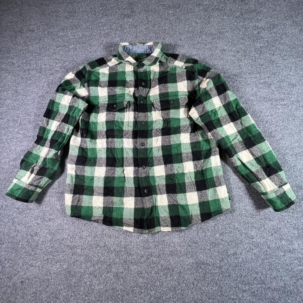 Woolrich Button-Up Shirt Mens XL Green Wool Flannel Plaid Cowboy 6135